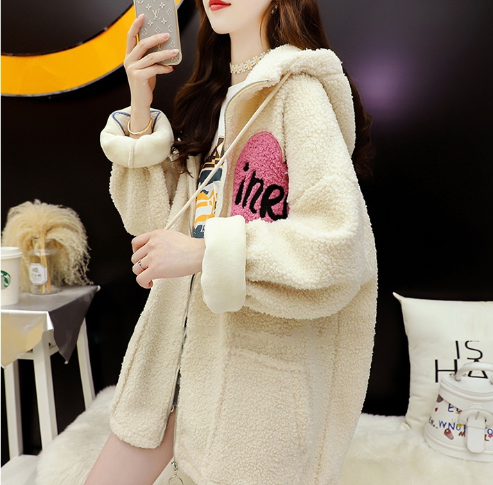 Autumn and winter hooded embroidery lazy coat for women
