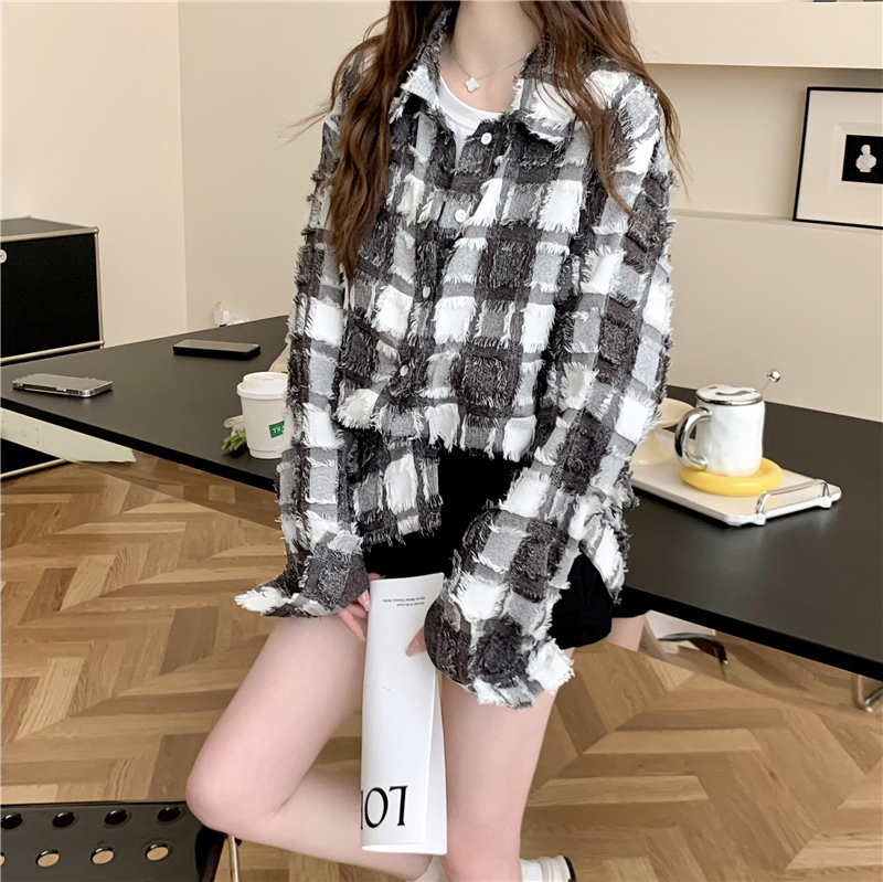 Western style sueding autumn and winter plaid shirt