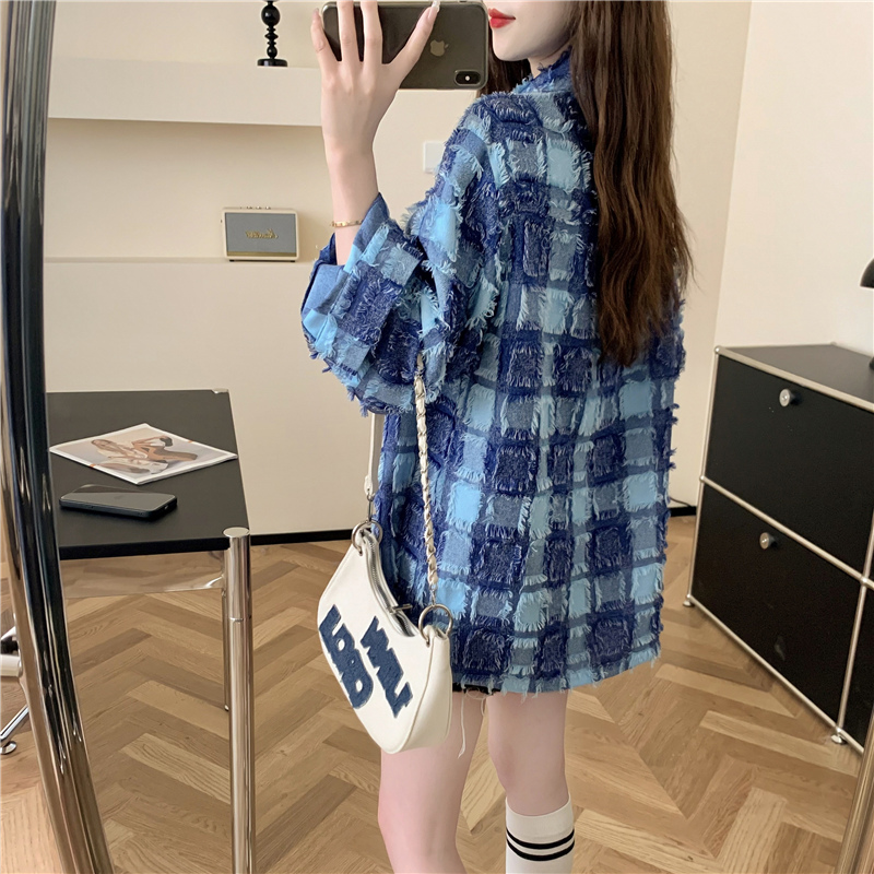 Western style sueding autumn and winter plaid shirt