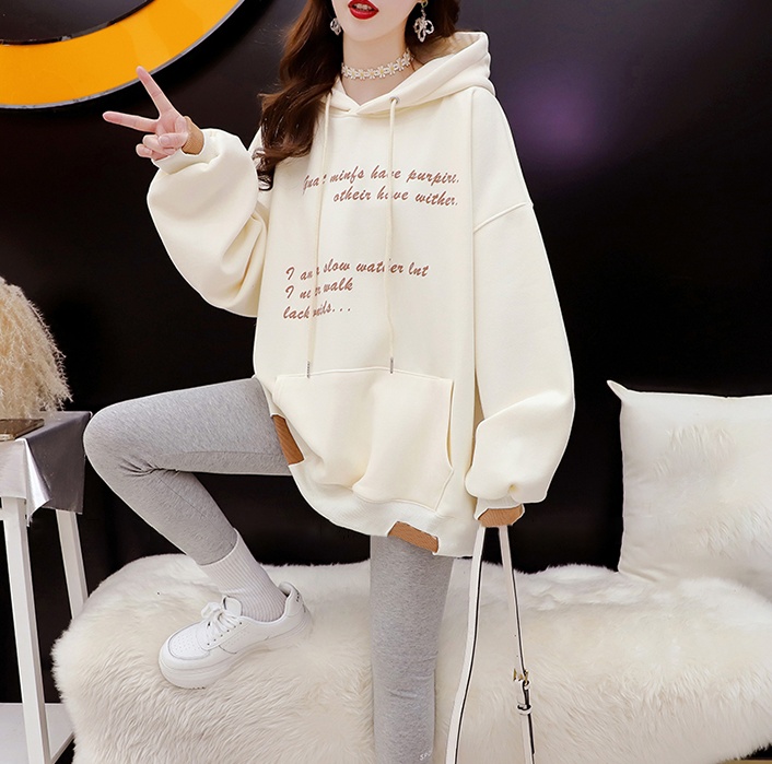 Printing loose all-match hooded hoodie for women