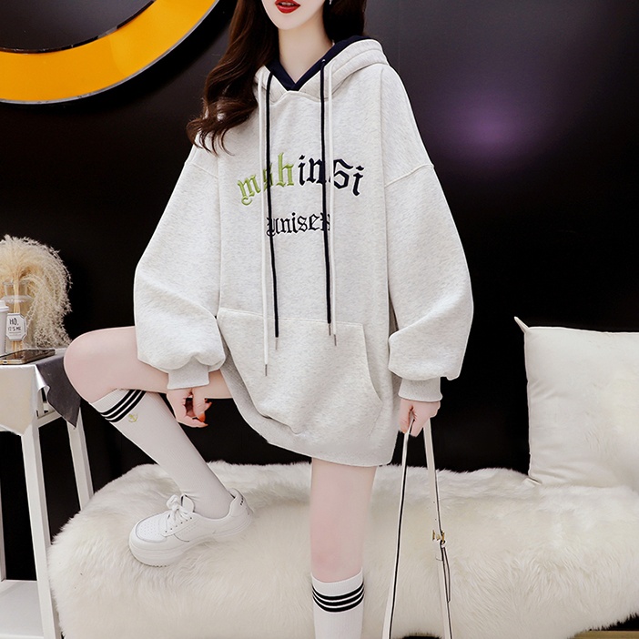 Autumn and winter splice letters hooded hoodie for women