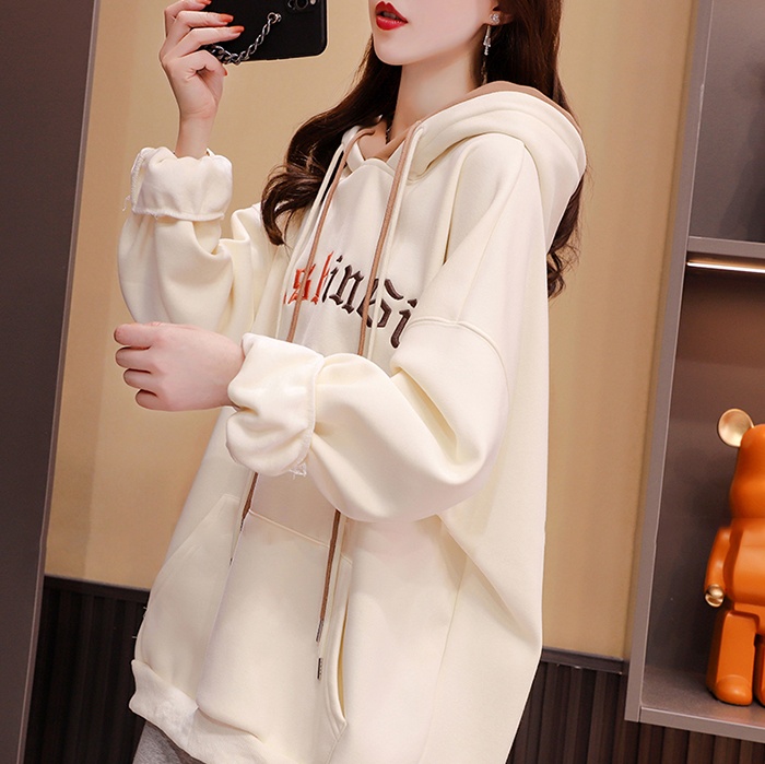 Autumn and winter splice letters hooded hoodie for women