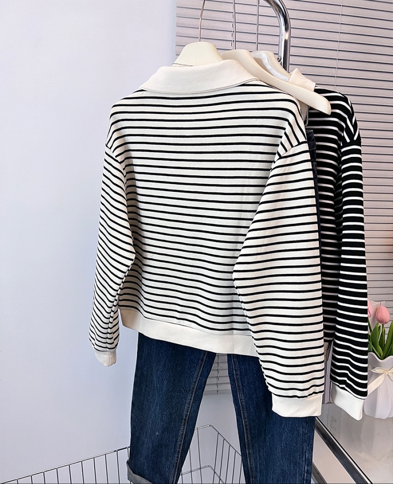 Stripe loose hoodie autumn half zip tops for women