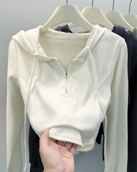 Hooded autumn short tops pullover long sleeve coat for women