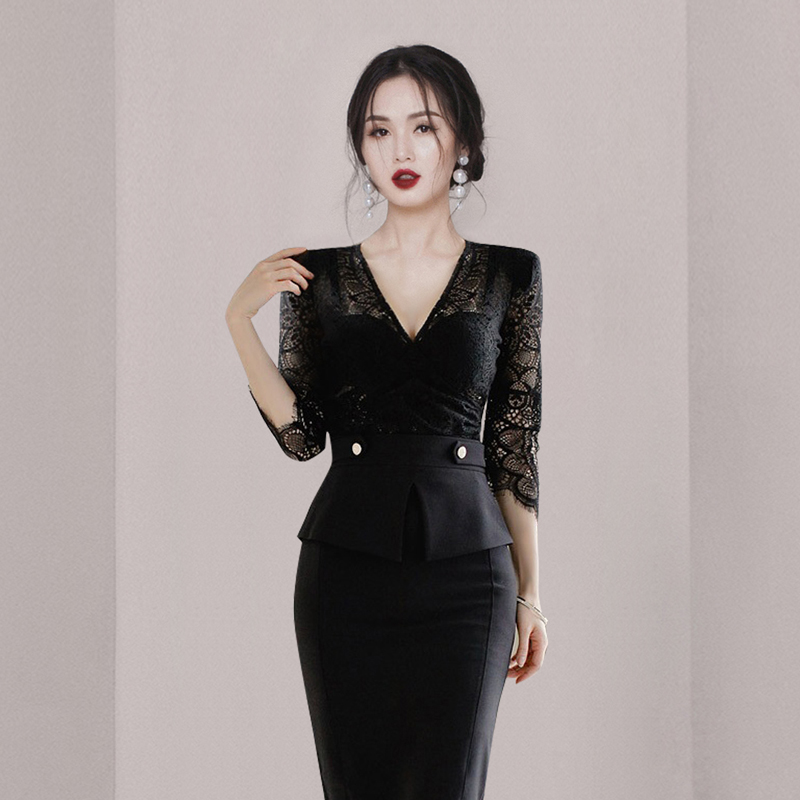 Fashion Korean style dress Pseudo-two T-back