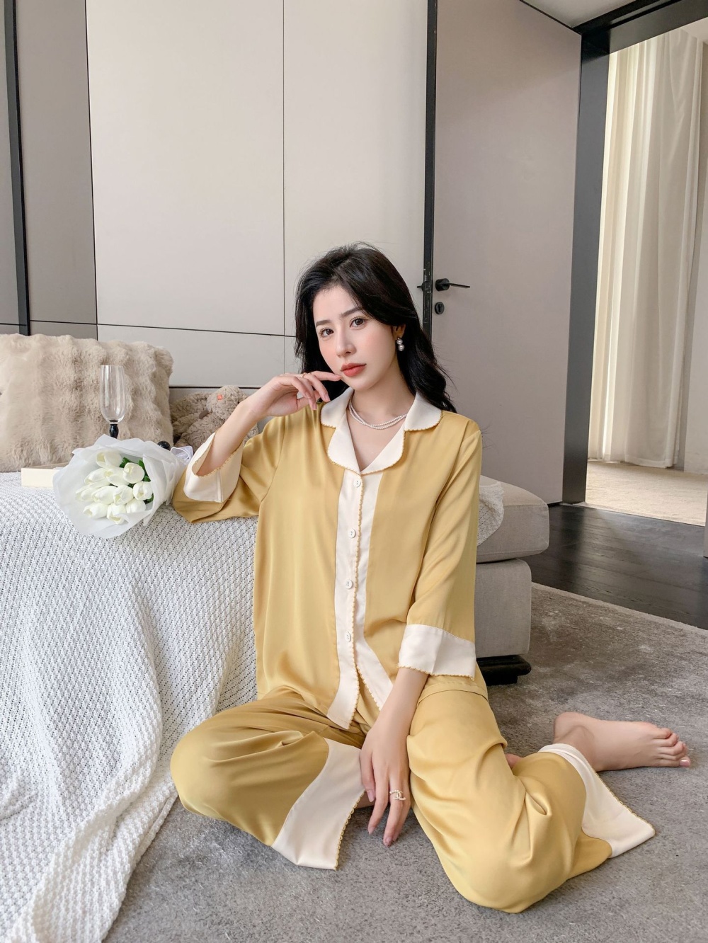 Homewear simple autumn Korean style pajamas a set