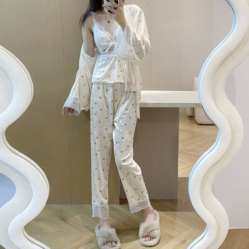 Sexy homewear pajamas sling long pants 3pcs set for women