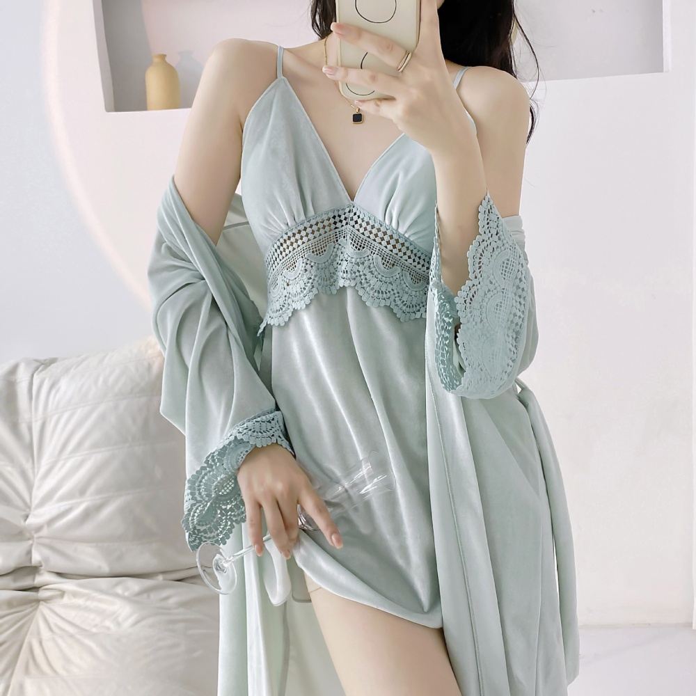 Sexy pajamas velvet nightgown a set for women