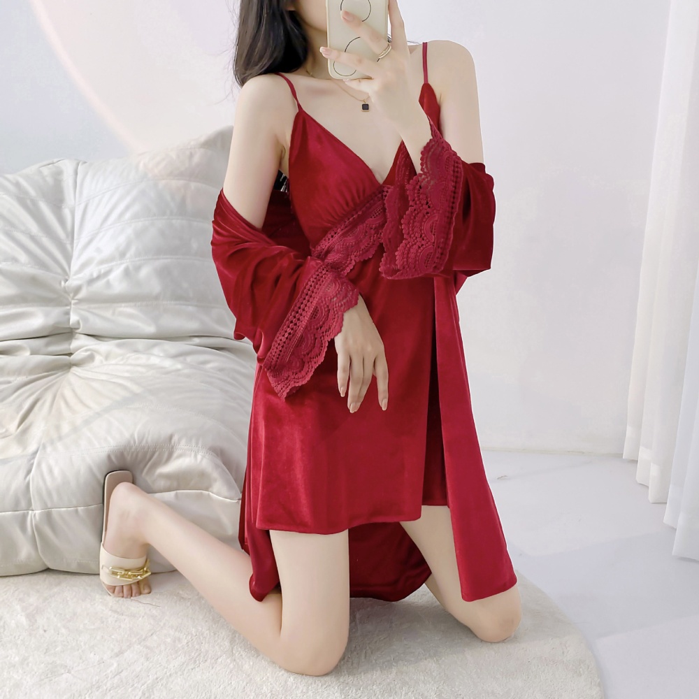 Sexy pajamas velvet nightgown a set for women