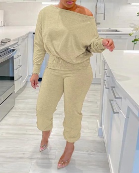 Casual pure sexy European style basis hoodie 2pcs set