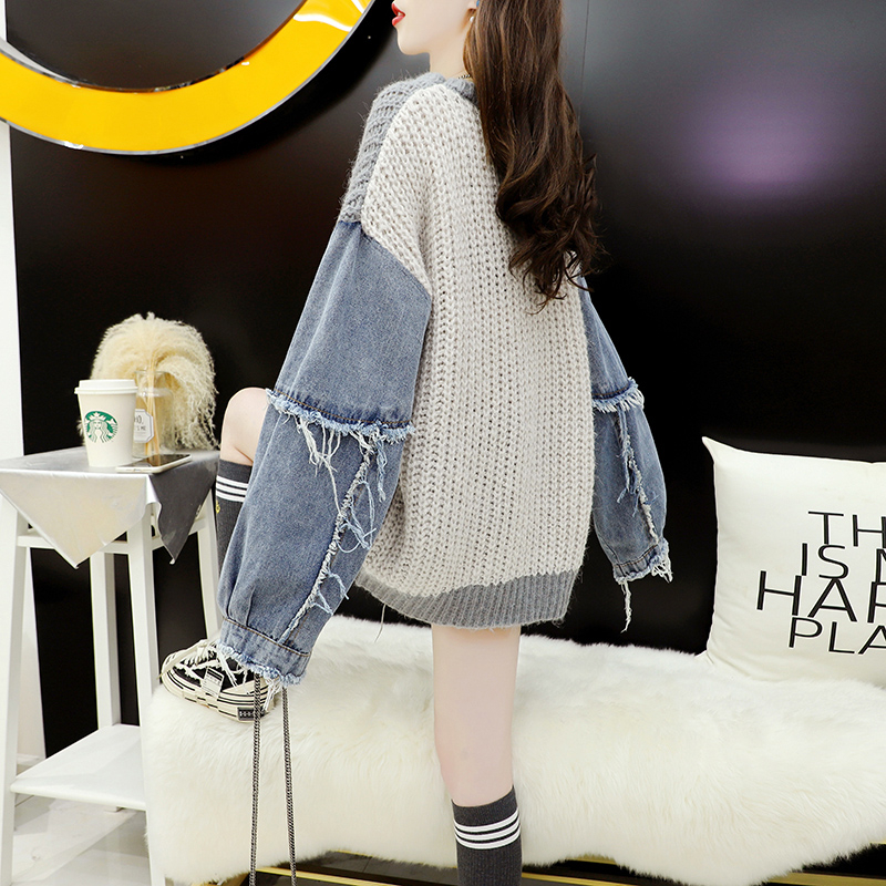 Lazy denim tops pullover sweater for women