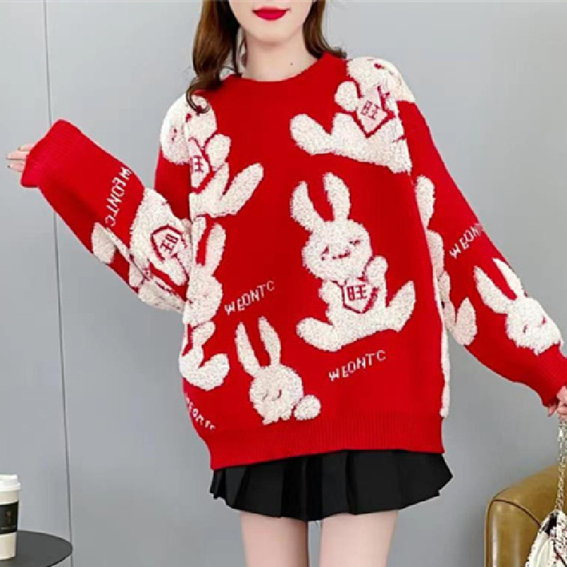 Pullover loose bottoming lazy big red thick sweater