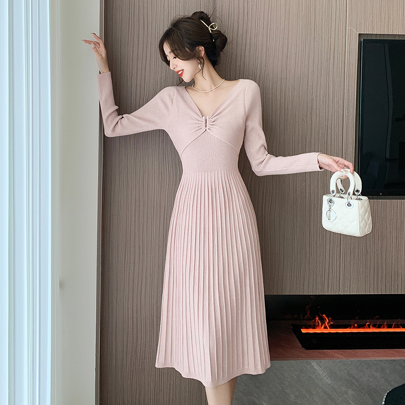 Korean style pleated long dress autumn refreshing dress