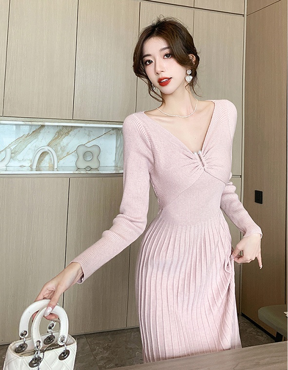 Korean style pleated long dress autumn refreshing dress
