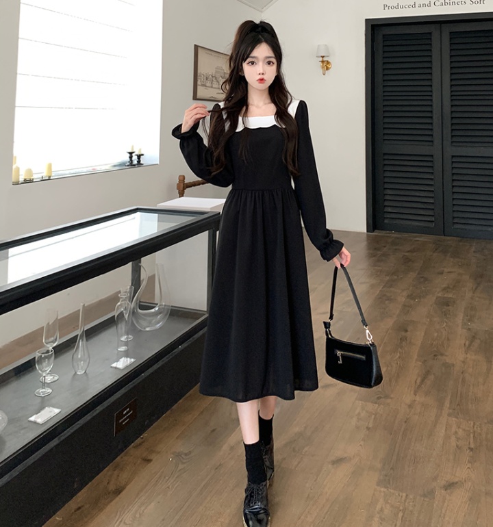 Square collar slim pinched waist France style dress