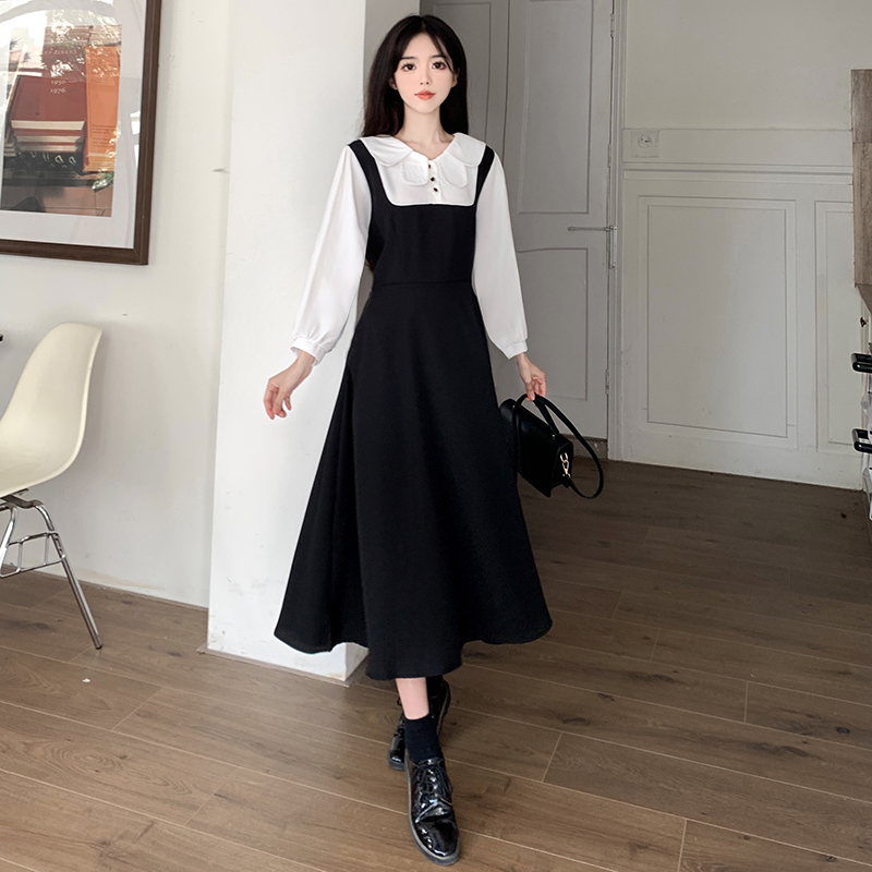 Pseudo-two France style long dress autumn and winter dress