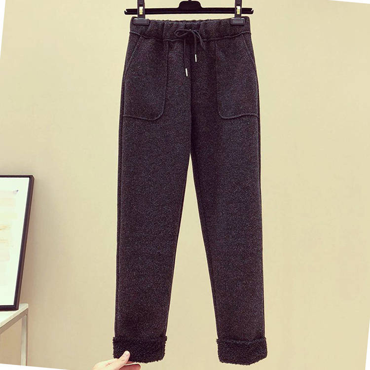 Thick hoodie woolen casual pants 2pcs set for women