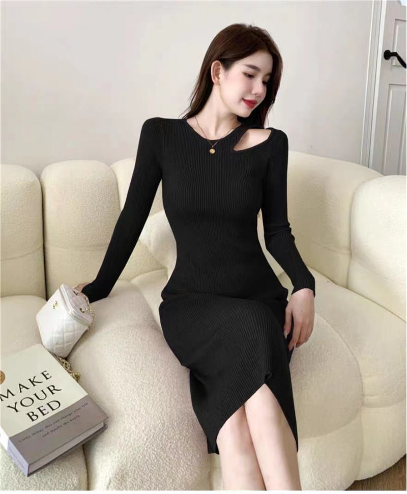 Knitted long dress exceed knee dress for women