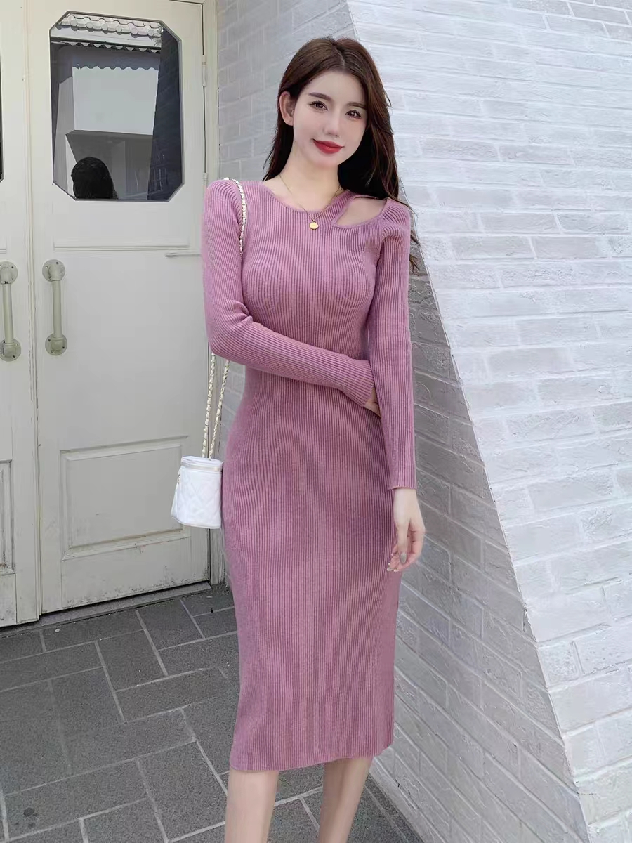 Knitted long dress exceed knee dress for women