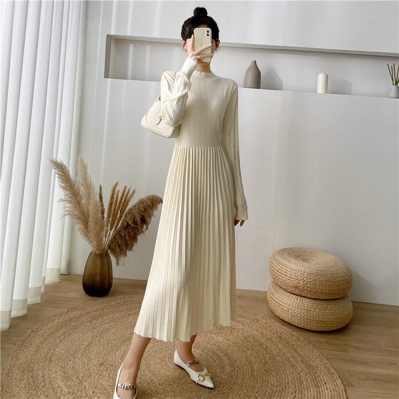Knitted slim dress France style sweater dress for women