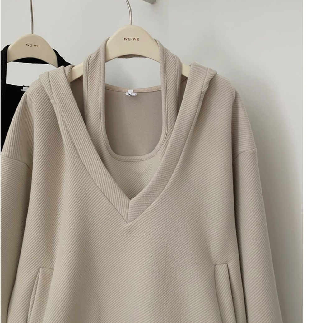 Knitted hooded dress halter hoodie 2pcs set for women