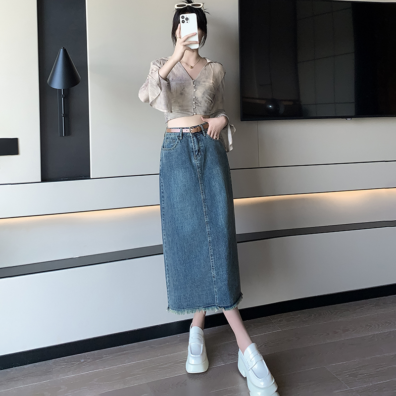 High waist split short skirt retro slim skirt for women
