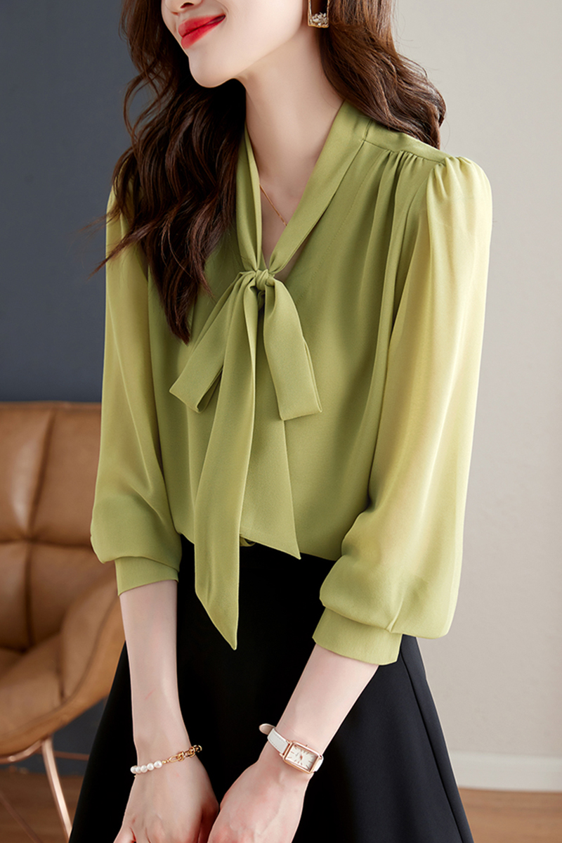 Chiffon bow autumn niche streamer shirt for women
