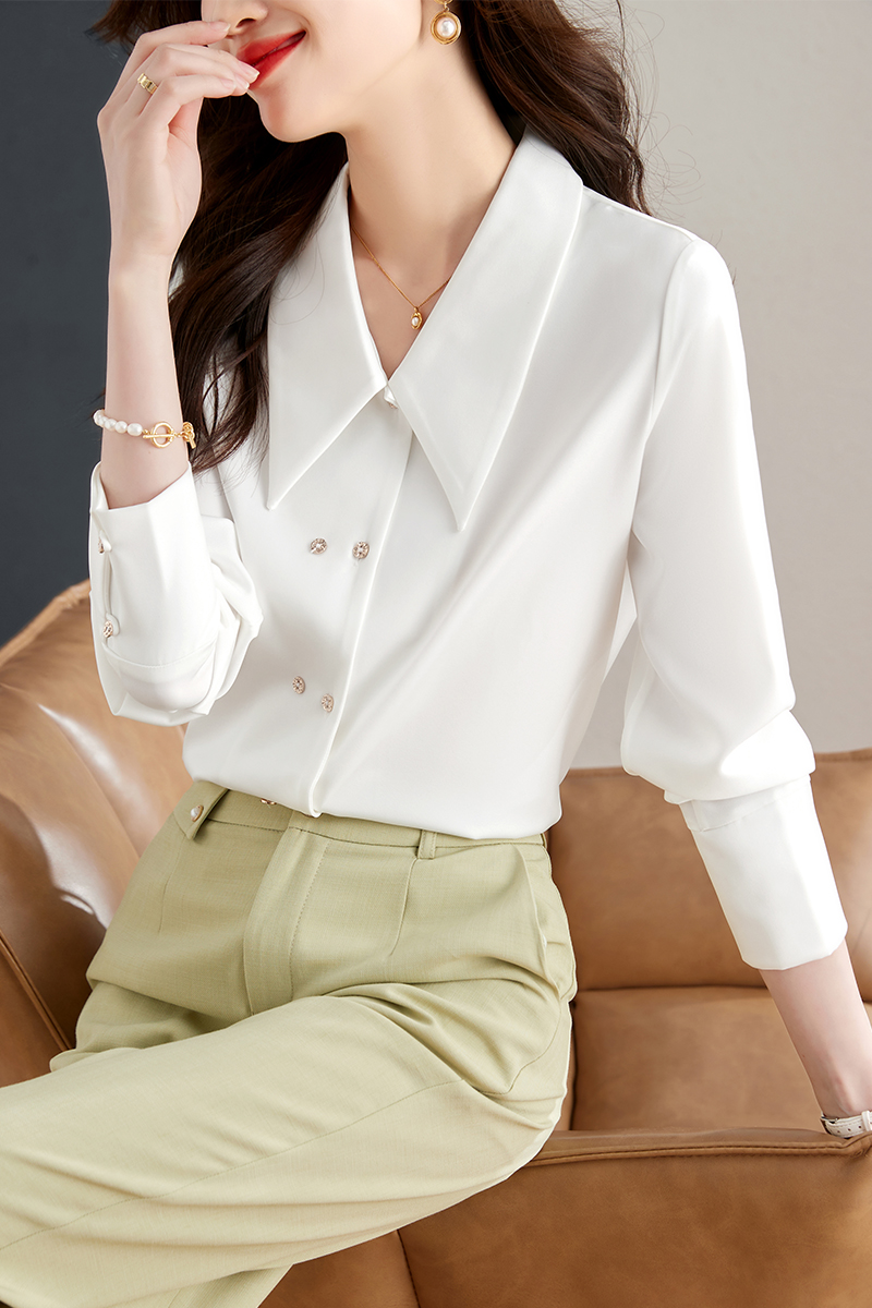 Gold buckle satin profession shirt for women