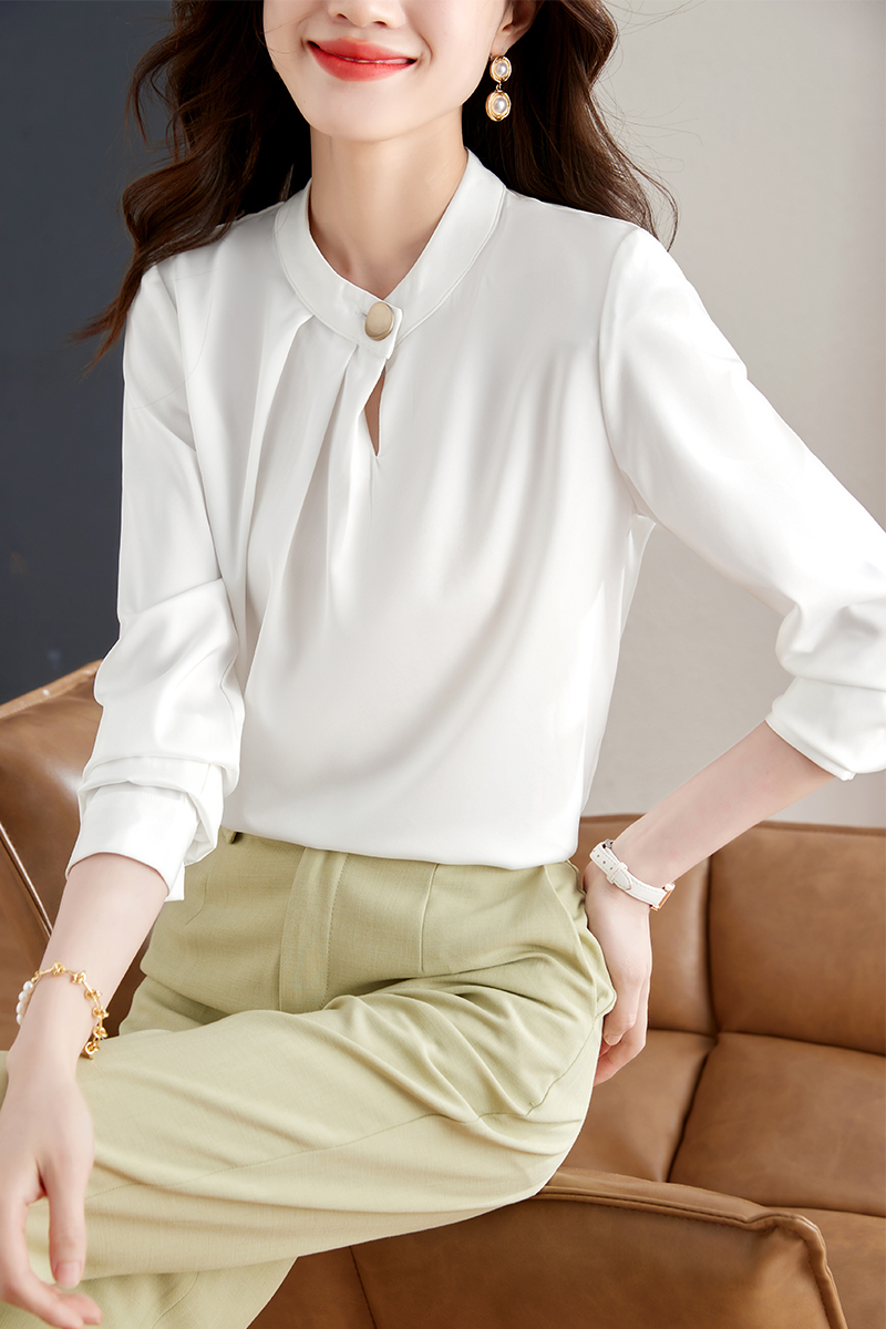 Satin niche white shirt light retro tops for women