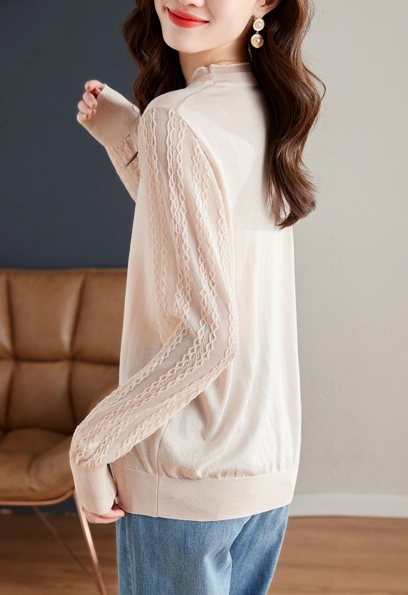 Western style lace T-shirt autumn bottoming shirt for women