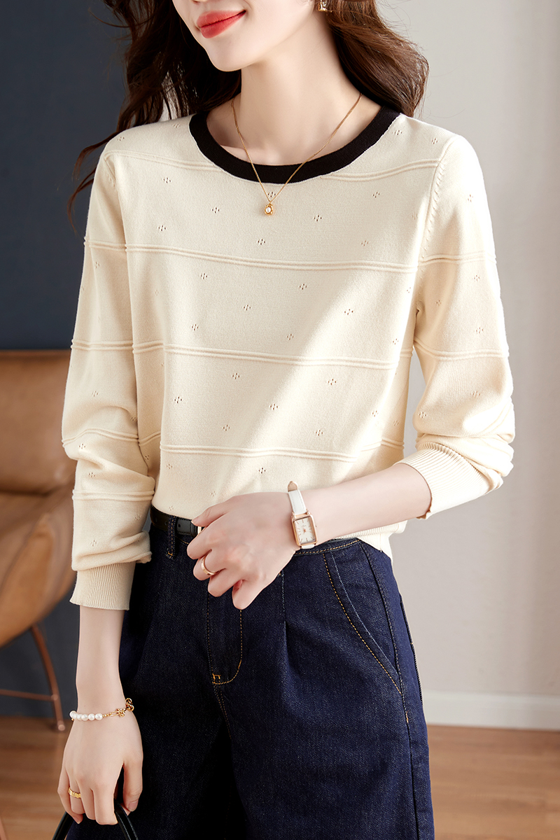 Hollow autumn sweater round neck long sleeve tops
