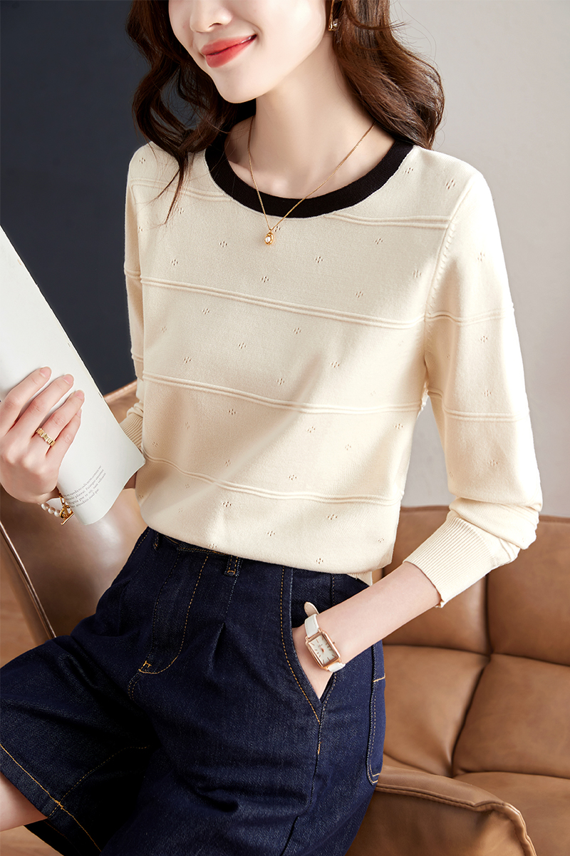 Hollow autumn sweater round neck long sleeve tops
