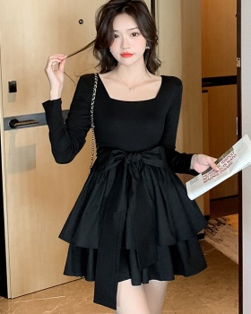 Autumn temperament France style black niche dress for women