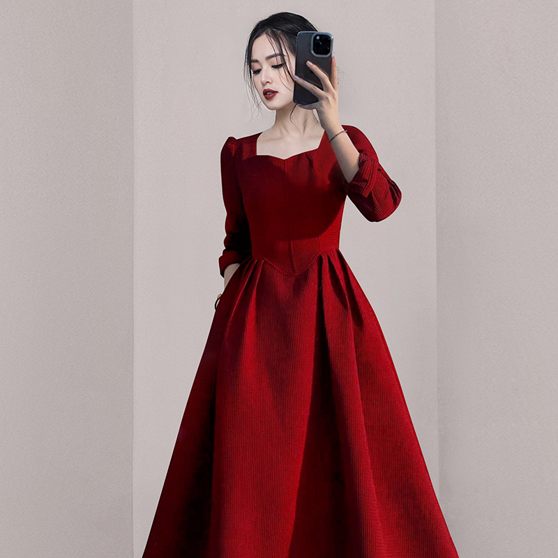 Long sleeve France style long autumn and winter dress