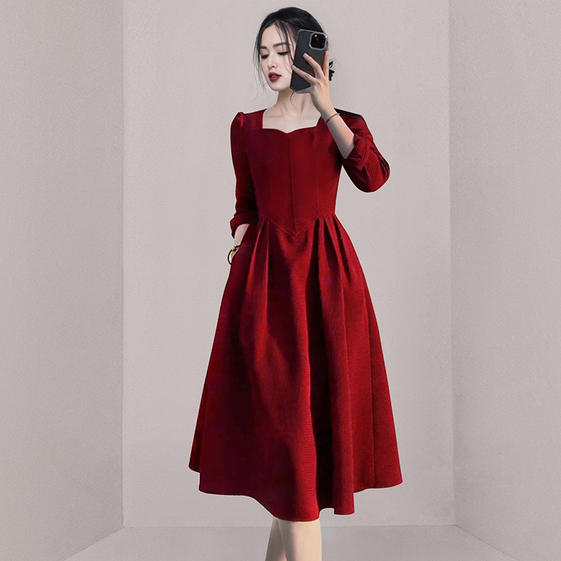 Long sleeve France style long autumn and winter dress