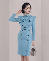 Double-breasted pinched waist dress autumn and winter coat