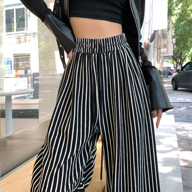 Mopping black-white casual pants loose wide leg pants