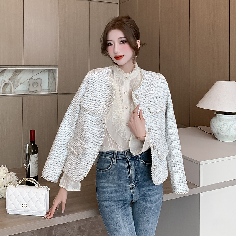Fashion and elegant autumn tops pearl Korean style coat