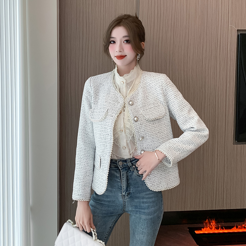 Fashion and elegant autumn tops pearl Korean style coat