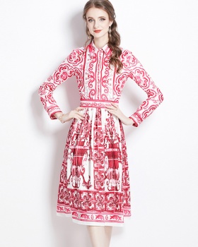 European style all-match printing dress