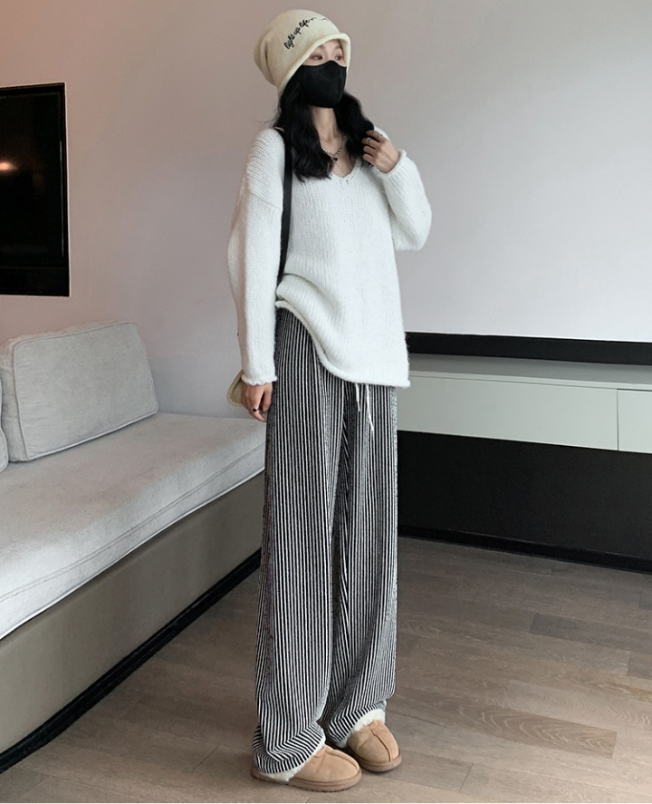 Vertical stripes wide leg pants casual pants