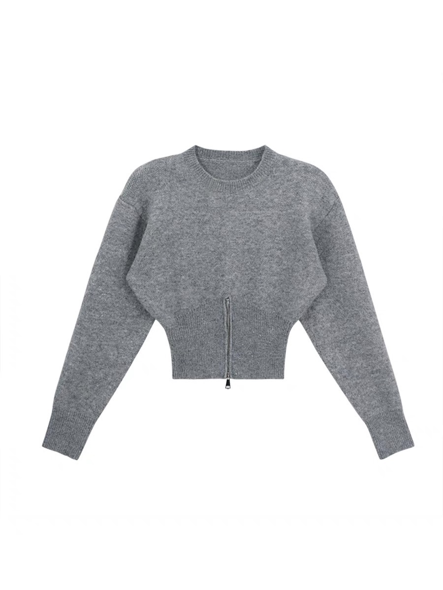 Niche half zip sweater short autumn and winter tops