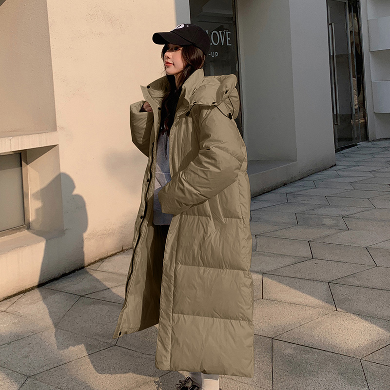 Long loose coat pinched waist Korean style down coat for women