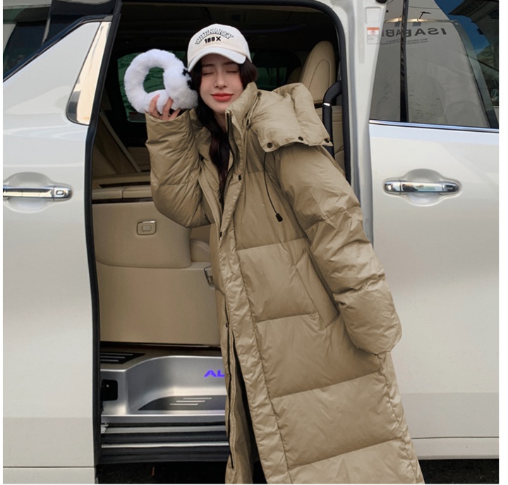 Long loose coat pinched waist Korean style down coat for women