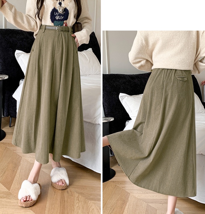 Slim corduroy fold skirt high waist long long dress for women