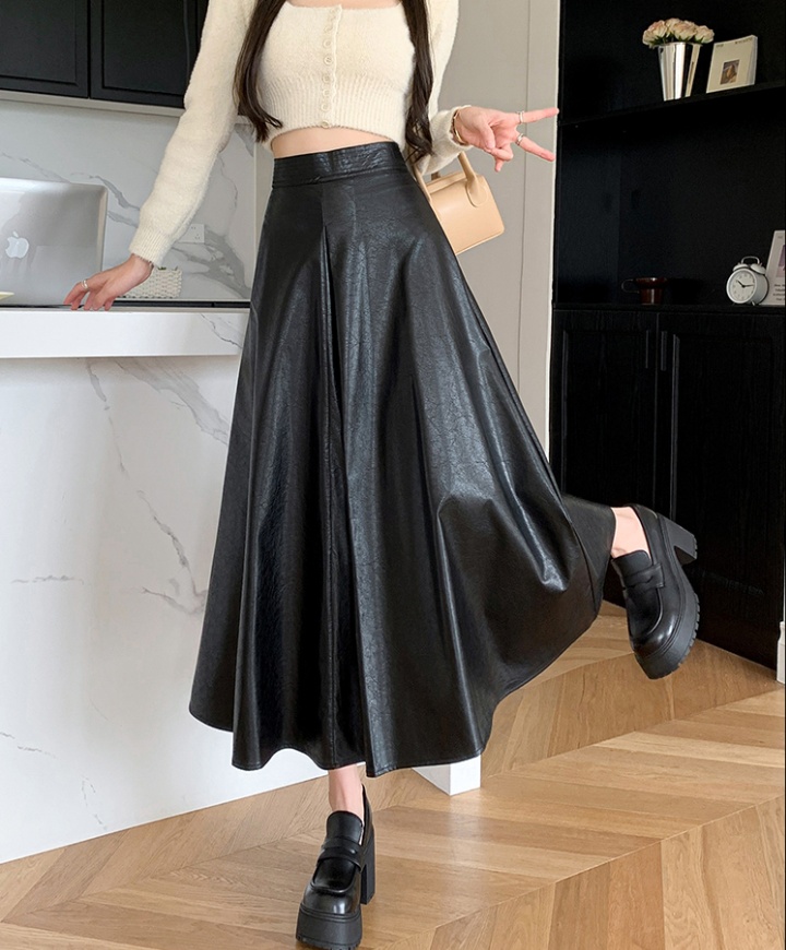 Autumn and winter leather skirt long skirt for women