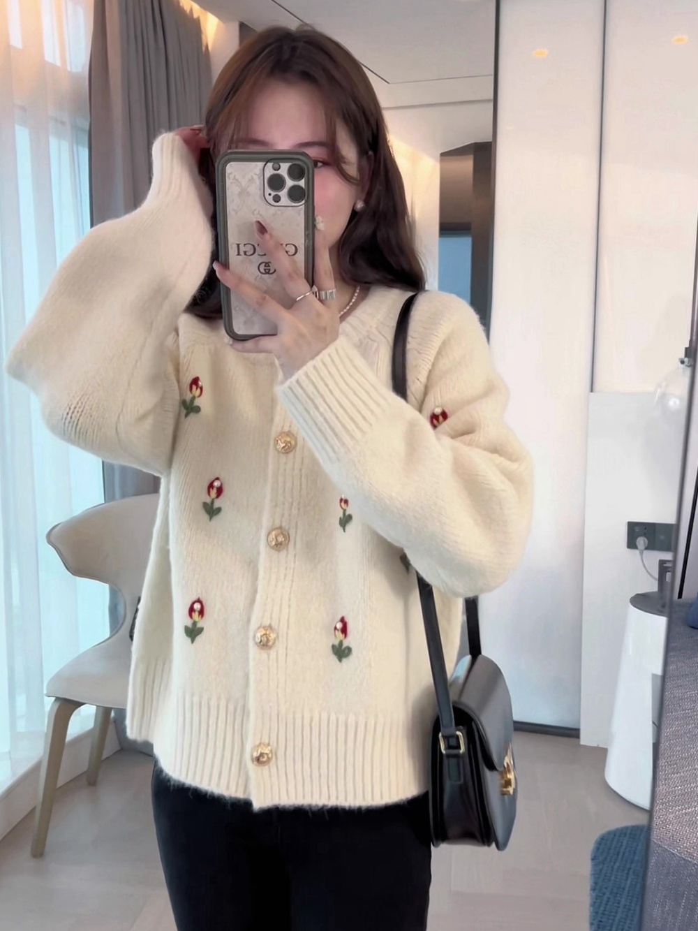 Single-breasted ladies sweater loose cardigan for women