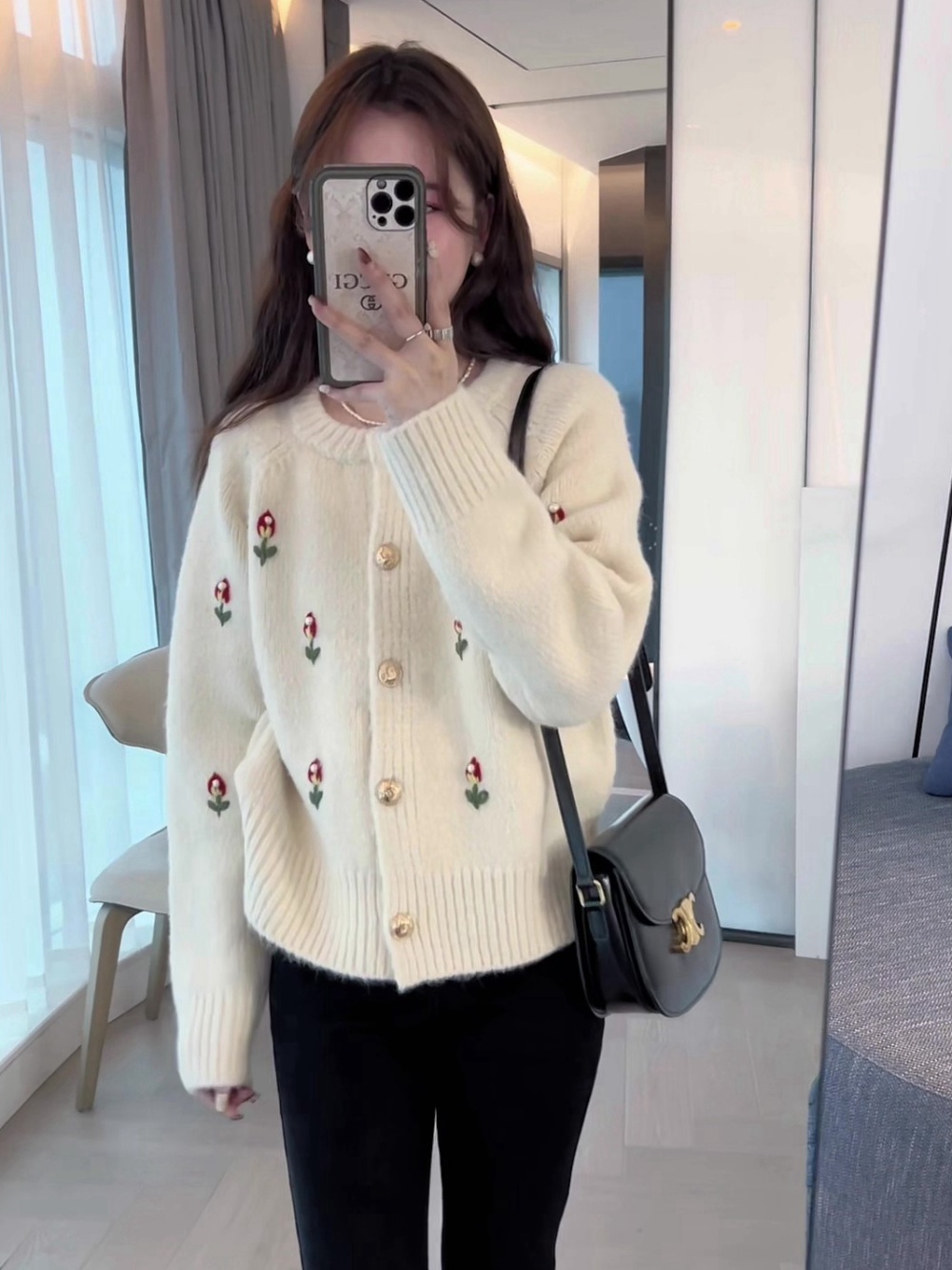 Single-breasted ladies sweater loose cardigan for women