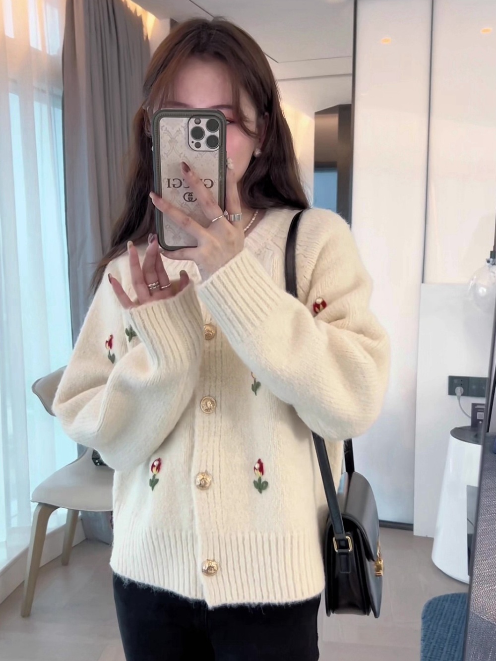 Single-breasted ladies sweater loose cardigan for women