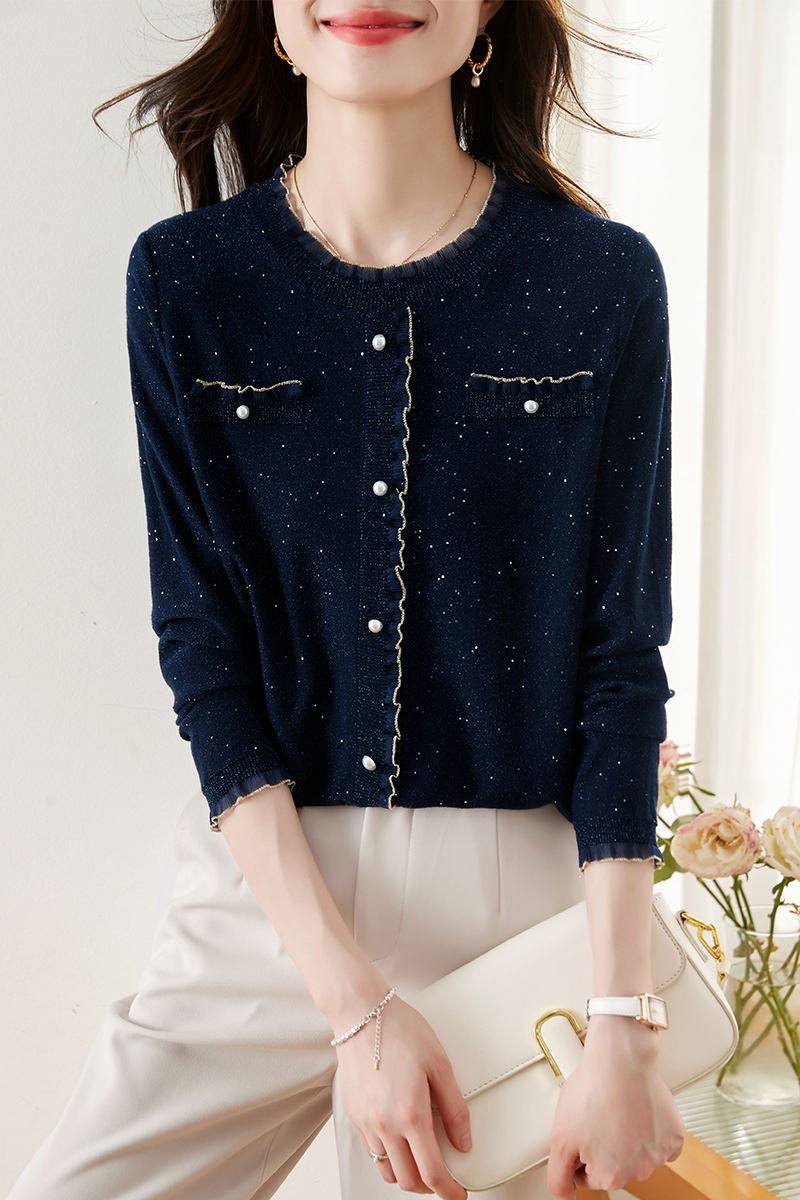 Long sleeve knitted tops Western style T-shirt